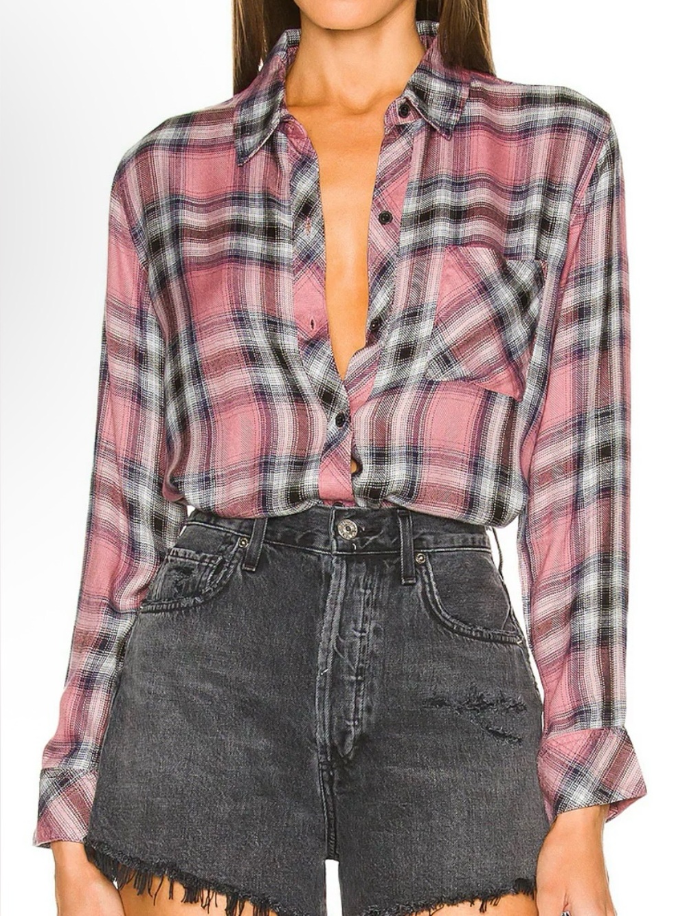 Rails Pink and Black Hunter Plaid Button-Down Blouse - Size XXL
